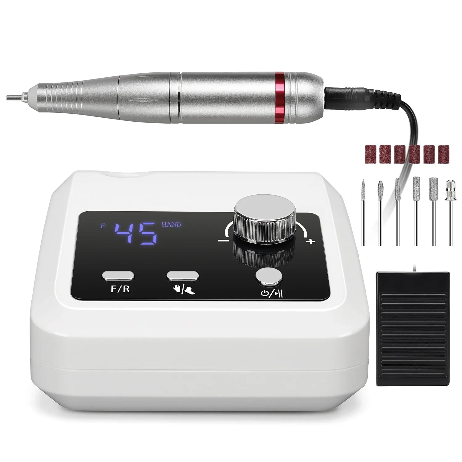 45000RPM Nail Drill Machine Professional Nail Lathe with Large LCD Screen 30W Smart Electric Manicure Polisher Nail Art Toools